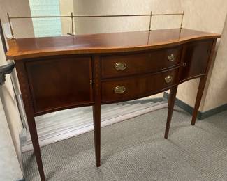 BEAUTIFUL Executive Dining Room/Conference Room Sideboard Cabinet W/ 2 Doors, 2 Drawers, & Brass Hardware And Rail (Ethan Allen)