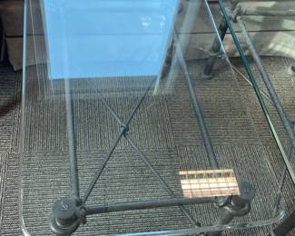 Green Cast Iron Ornate End Tables W/ Glass Top - 2 Available