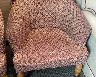 Red & Gold Upholstered Rolling Club Chairs