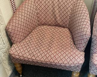 Red & Gold Upholstered Rolling Club Chairs