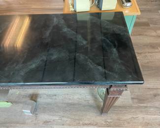 Wood Carved Console Table W/ Marble Top