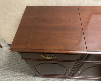 Wooden Sideboard Cabinet With Fold Out Sides, 2 Drawers, & 2 Doors (Ethan Allen) - 2 Available