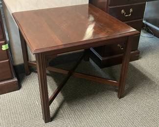 Square Wooden Accent Table W/ "X" Base & Carved Corners