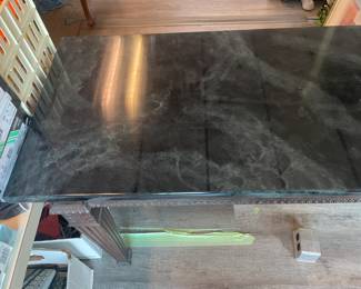 Wood Carved Console Table W/ Marble Top