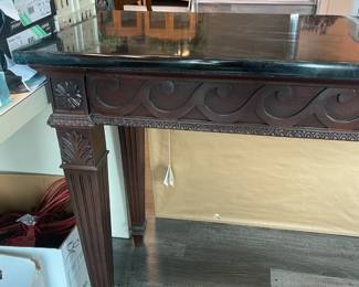 Wood Carved Console Table W/ Marble Top