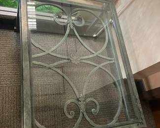 Green Cast Iron Ornate Coffee Table W/ Glass Top