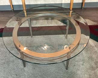 Round Coffee Table W/ Glass Top & Metal Base