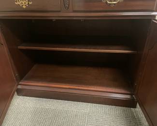 Wooden Sideboard Cabinet With Fold Out Sides, 2 Drawers, & 2 Doors (Ethan Allen) - 2 Available