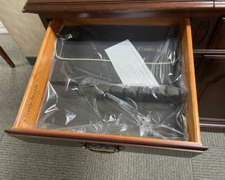Wooden Sideboard Cabinet With Fold Out Sides, 2 Drawers, & 2 Doors (Ethan Allen) - 2 Available