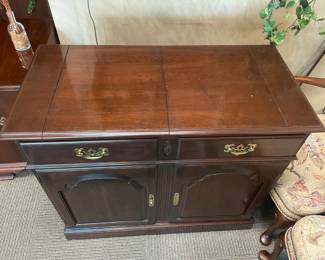 Wooden Sideboard Cabinet With Fold Out Sides, 2 Drawers, & 2 Doors (Ethan Allen) - 2 Available