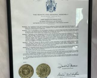 DeCamp Bus Lines' 125th Anniversary Framed Letter From The State Of New Jersey