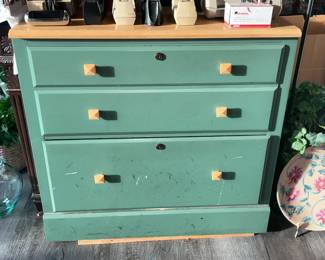 Green & Brown Wooden Filing Cabinet - Ethan Allen