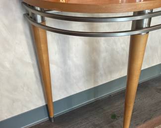 Half Moon Blonde Wood Console Table W/ Metal Accents