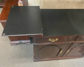 Wooden Sideboard Cabinet With Fold Out Sides, 2 Drawers, & 2 Doors (Ethan Allen) - 2 Available