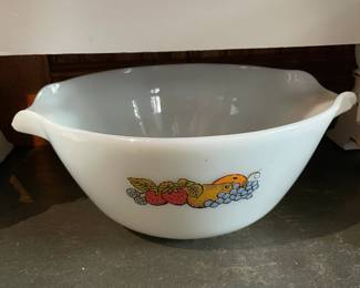 Vintage Printed Fire King Milk Glass Bowl