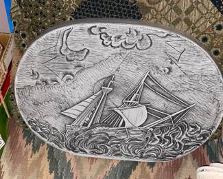 Etched Chalkware Wall Plaque