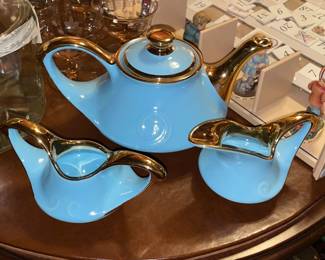 Vintage Blue & Gold Set W/ Teapot, Creamer, & Sugar