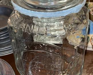Antique Planters Pennant Peanut Glass Jar W/ Lid