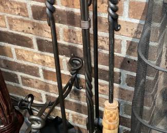 Cast Iron Twisted Fireplace Tool Set