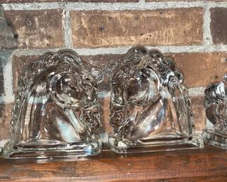 Antique Pressed Glass Horse Head Bookends
