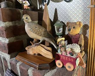 Life-Like Bird Figurine W/ Teddy Bear