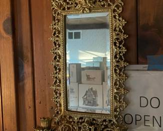 Brass Wall Mirror W/ Candlestick Holders