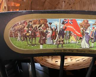 Antique Handpainted Black & Gold Hitchcock Style Chair Depicting "Raising The Flag, Taunton, Mass, OCt 1774)