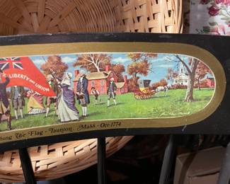 Antique Handpainted Black & Gold Hitchcock Style Chair Depicting "Raising The Flag, Taunton, Mass, OCt 1774)