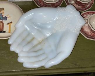 Milk Glass Hands Trinket Dish