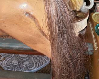 STUNNING Carved Rocking Horse Display Piece W/ Genuine Horse Hair Tail