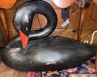 Massive Hand Carved & Hand Signed Black Swan Decoy W/ Glass Eyes (Rich Connolly)