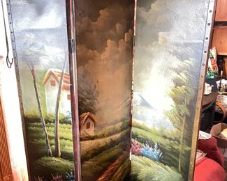 Beautifully Painted 4 Panel Room Divider Screen