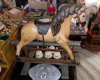 STUNNING Carved Rocking Horse Display Piece W/ Genuine Horse Hair Tail