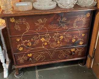 Hand Painted Wooden Dresser W/ 3 Drawers