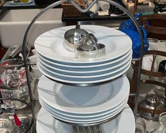 Cast Iron Stand W/ Pottery Barn "Great White" Plates