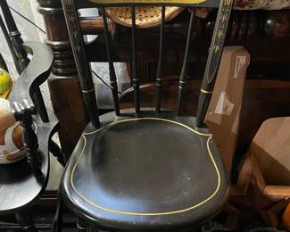 Antique Handpainted Black & Gold Hitchcock Style Chair Depicting "Raising The Flag, Taunton, Mass, OCt 1774)