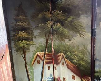 Beautifully Painted 4 Panel Room Divider Screen