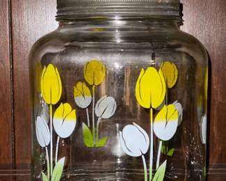 Vintage Tulip Print Glass Jar