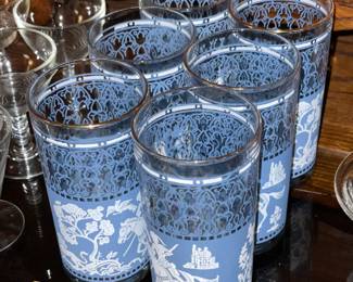 Vintage Culver Style Blue Print Glassware