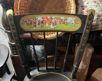 Antique Handpainted Black & Gold Hitchcock Style Chair Depicting "Raising The Flag, Taunton, Mass, OCt 1774)