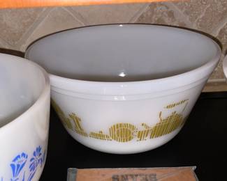 Vintage Printed Fire King Milk Glass Mixing Bowl