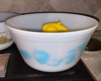 Vintage Printed Fire King Milk Glass Mixing Bowl