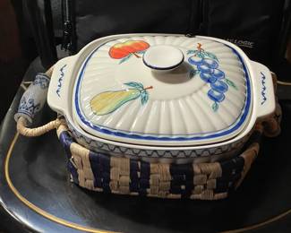 Covered Vegetable Bowl W/ Handled Basket