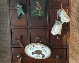 Antique Wall Mounted Wooden Cabinet Of Mini Drawers