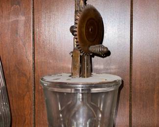 Antique Egg Beater Mixer W/ Glass Bottom Jar