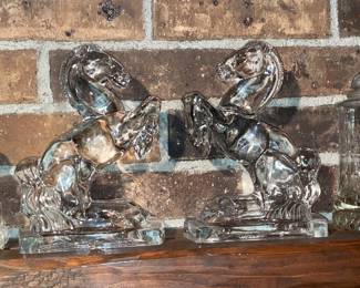 Antique Pressed Glass Horse Bookends