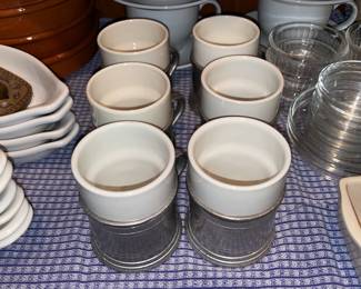 Pewter Bottomed Mugs W/ Ceramic Inserts