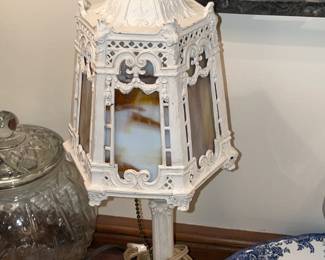 Cast Iron Slag Glass Table Lamp