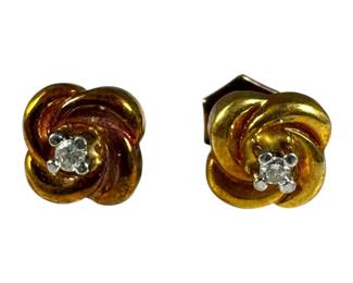 14kt Yellow Gold Love Knot Diamond Stud Earrings