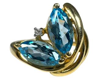 10kt Yellow Gold Swiss Blue Topaz and Diamond Ring